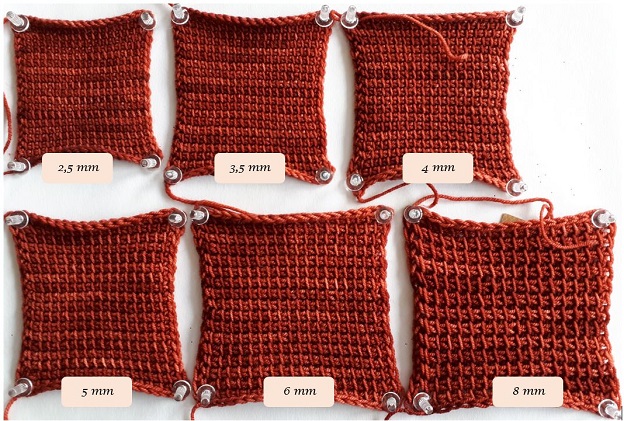 6 samples in Tunisian crochet with Malabrigo Sock