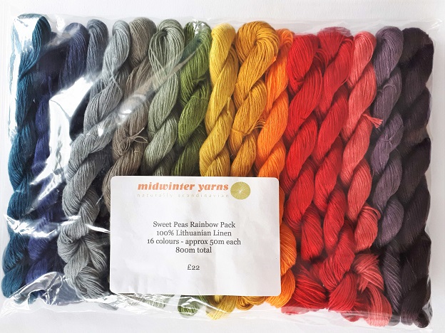 Midwinter yarns - 16 mini-écheveaux de toutes les couleurs en lin