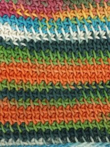 Modified Tunisian simple stitch with color-changing yarn