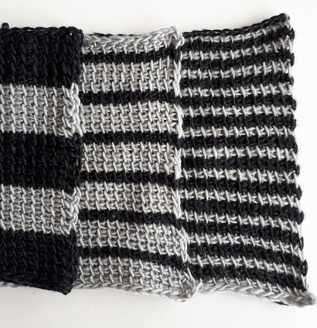 Tunisian crochet stripes with solid color rows