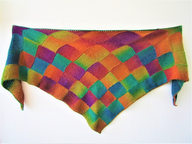 Tunisian Entrelac shawl, design by Hayley Joanne Robinson