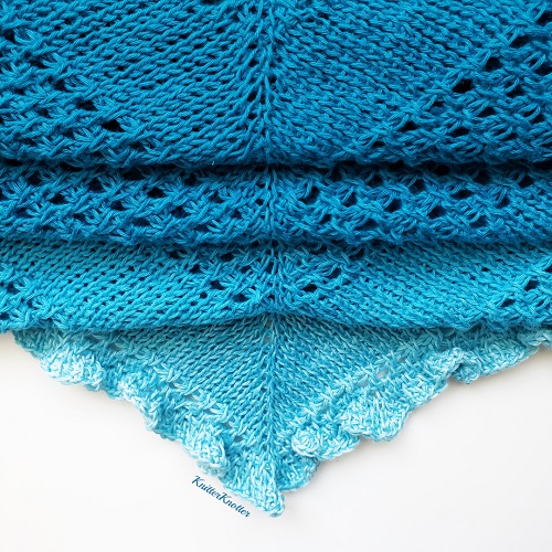 Tunisian crochet Ruffled shawl, design by KnitterKnotter