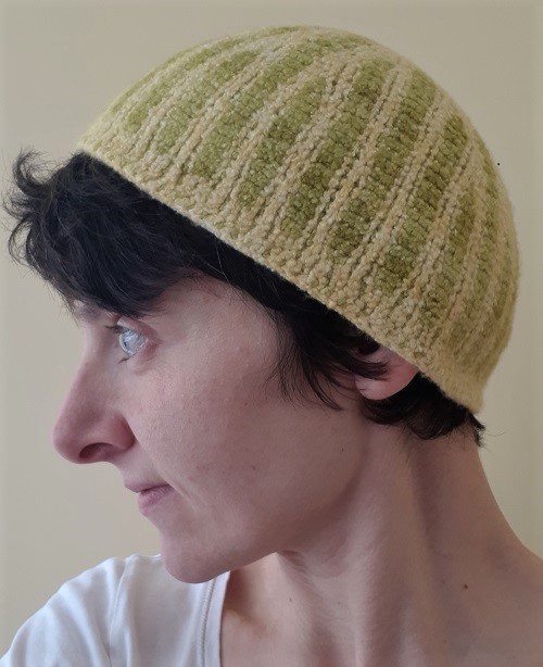 Felting Tunisian crochet beanie Décagone