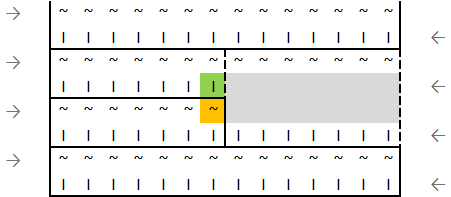 Graph to illustrate a short return pass in Tunisian crochet